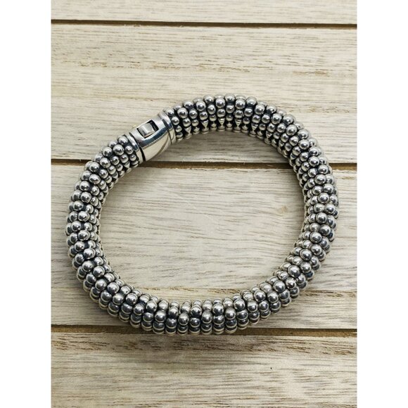 Lagos Caviar Bangle Bracelet Sterling Silver 925 18K 750 15MM - Picture 13 of 14